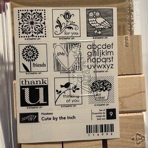 Stampin Up! Cute By The Inch Rubber Stamp Set Of 9 Hostess Alphabet Owl Cake Flo